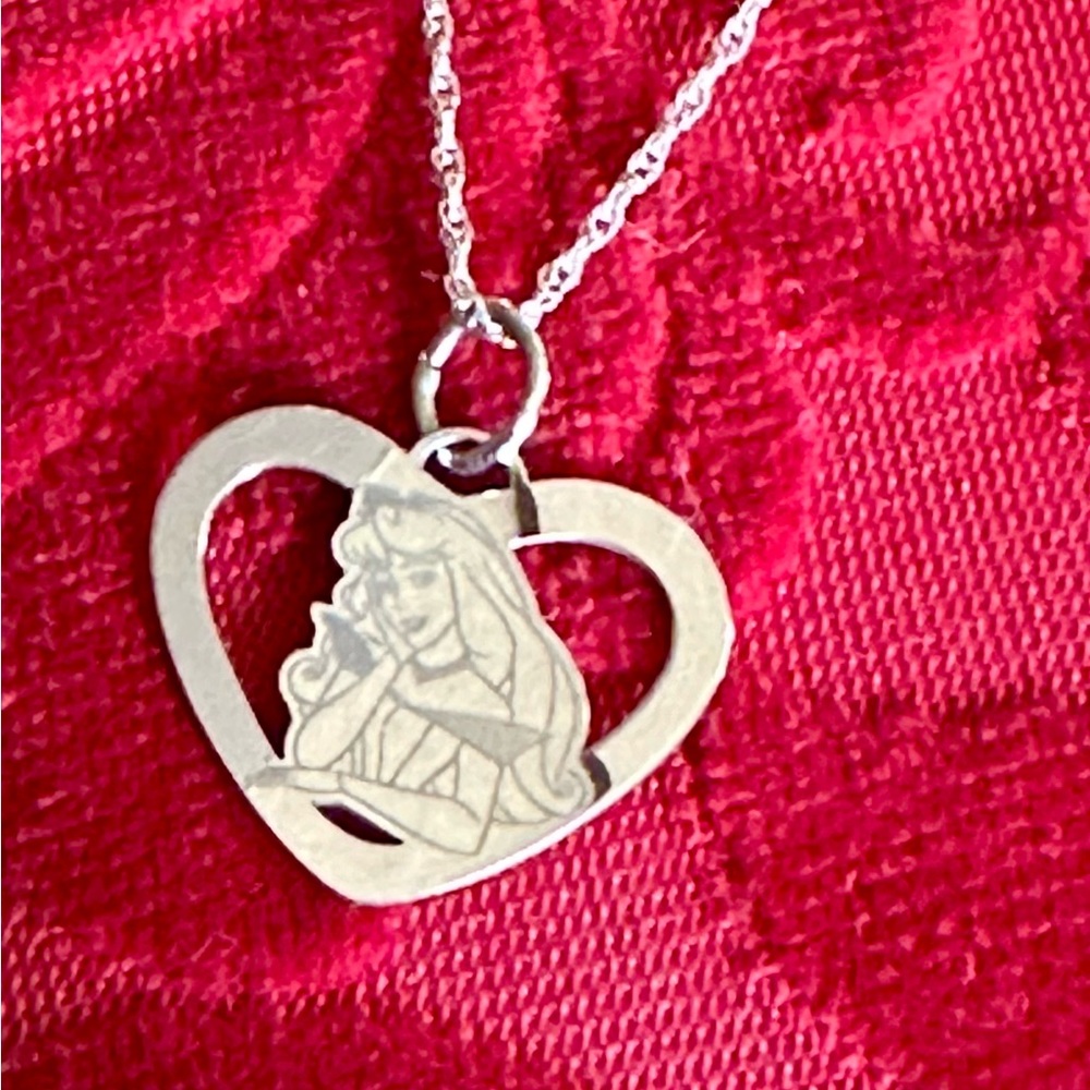 Licensed Disney Sterling Silver Sleeping Beauty Pendant 18” silver chain